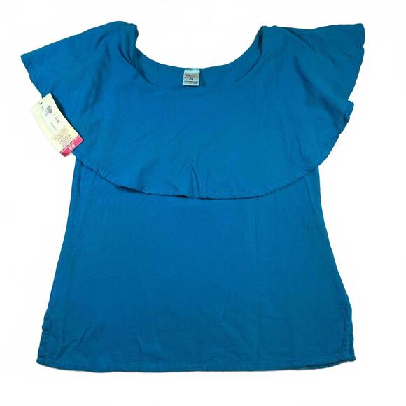 Tops - NWT Manta Del Lago Blue Cotton Knit Blouse Size Small Boho Beach Resort Wear